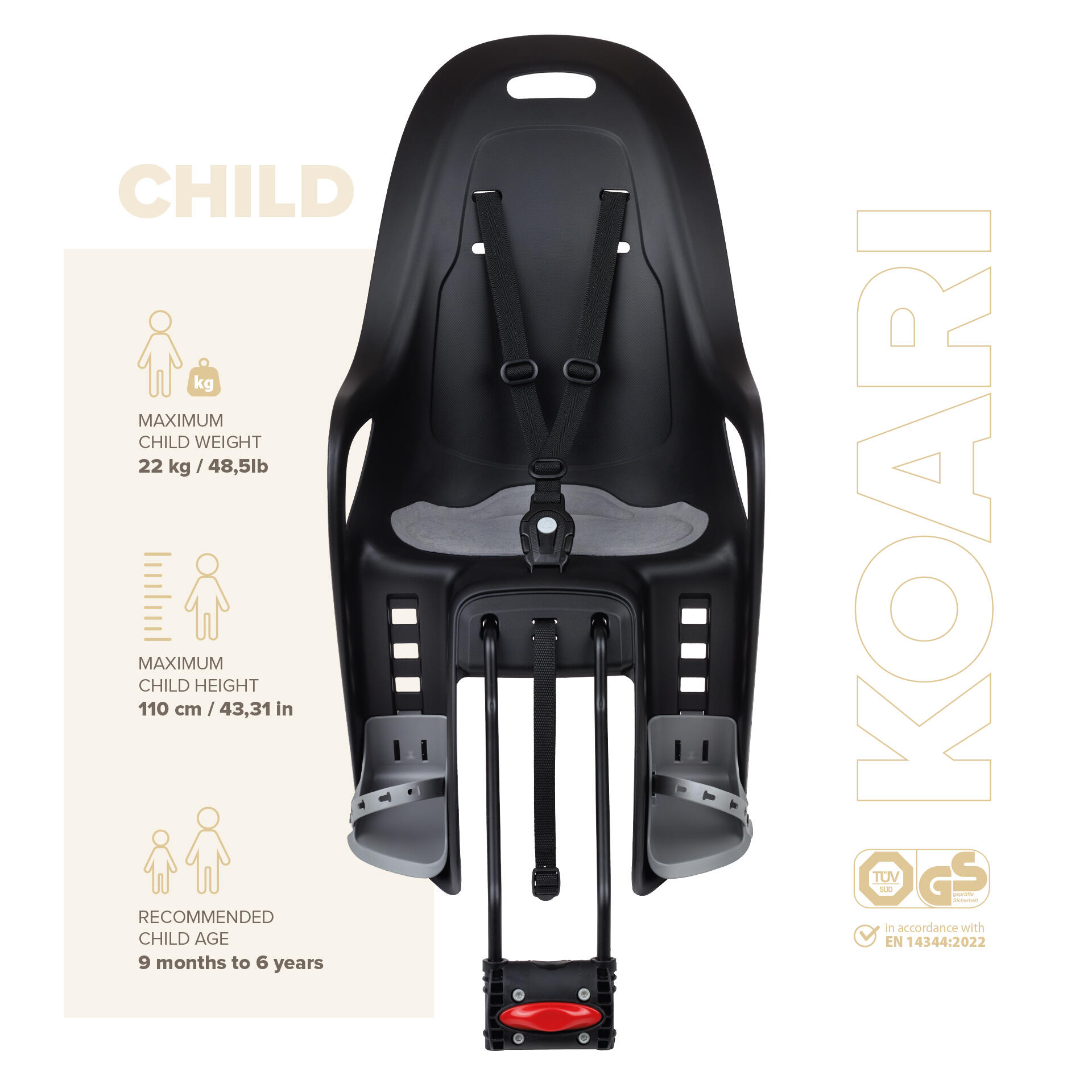 Silla Bicicleta fijácion Trasera Cuadros pequeño e 29ers KOARI Amarillo/Gris 4/8