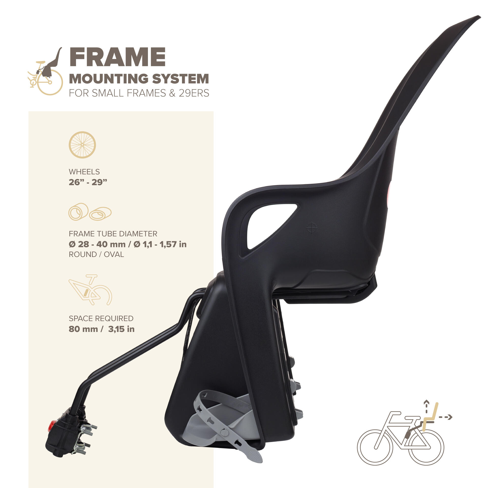 Silla Bicicleta fijácion Trasera Cuadros pequeño e 29ers KOARI Negro/Gris 2/8