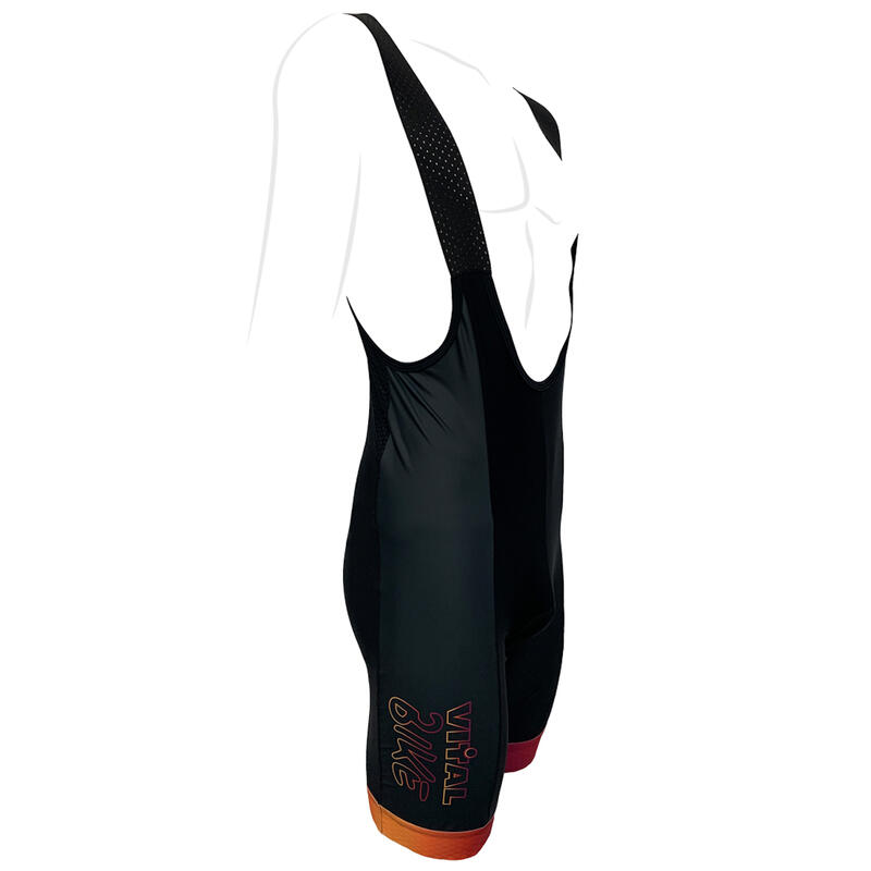 Culotte Ciclismo Corto con Tirantes de Verano Vitalbike Negro Naranja T/XL