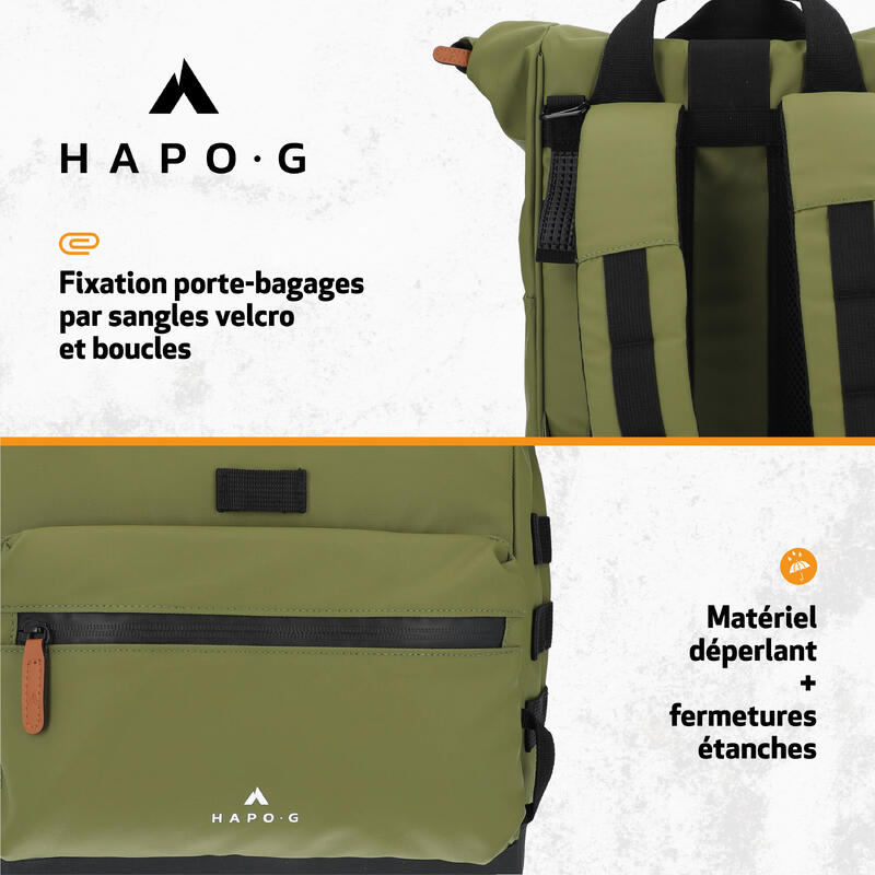 Sacoche vélo arrière étanche convertible en sac à dos 22L KAKI - HAPO-G