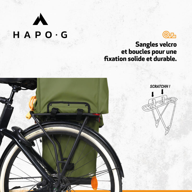 Sacoche double vélo porte-bagage étanche 50L, 2x25L KAKI HAPO-G