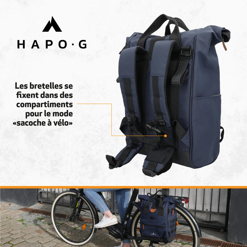 Sacoche vélo arrière étanche convertible en sac à dos 22L BLEU - HAPO-G