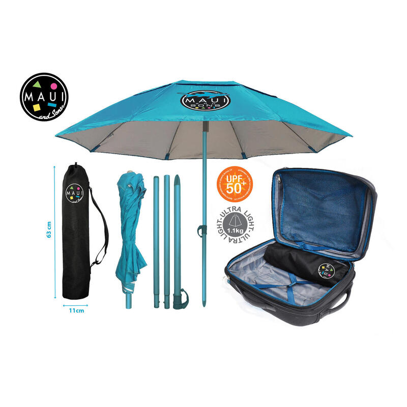 Umbrelă plajă Maui & Sons 170 cm UPF50+ UltraLight 1,1 kg - Turcoaz