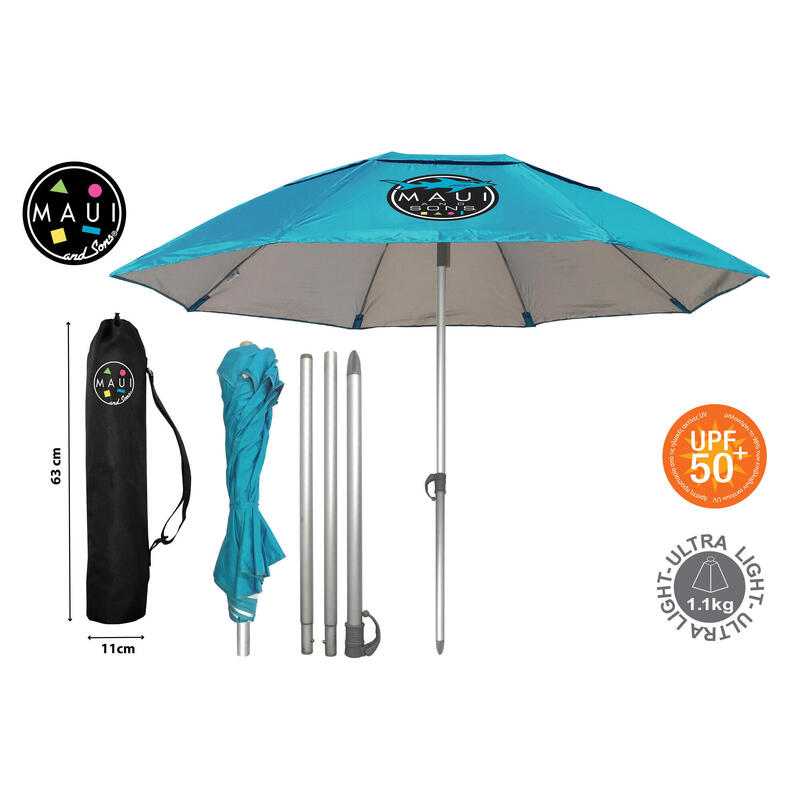 Umbrelă plajă Maui & Sons 170 cm UPF50+ UltraLight 1,1 kg - Turcoaz