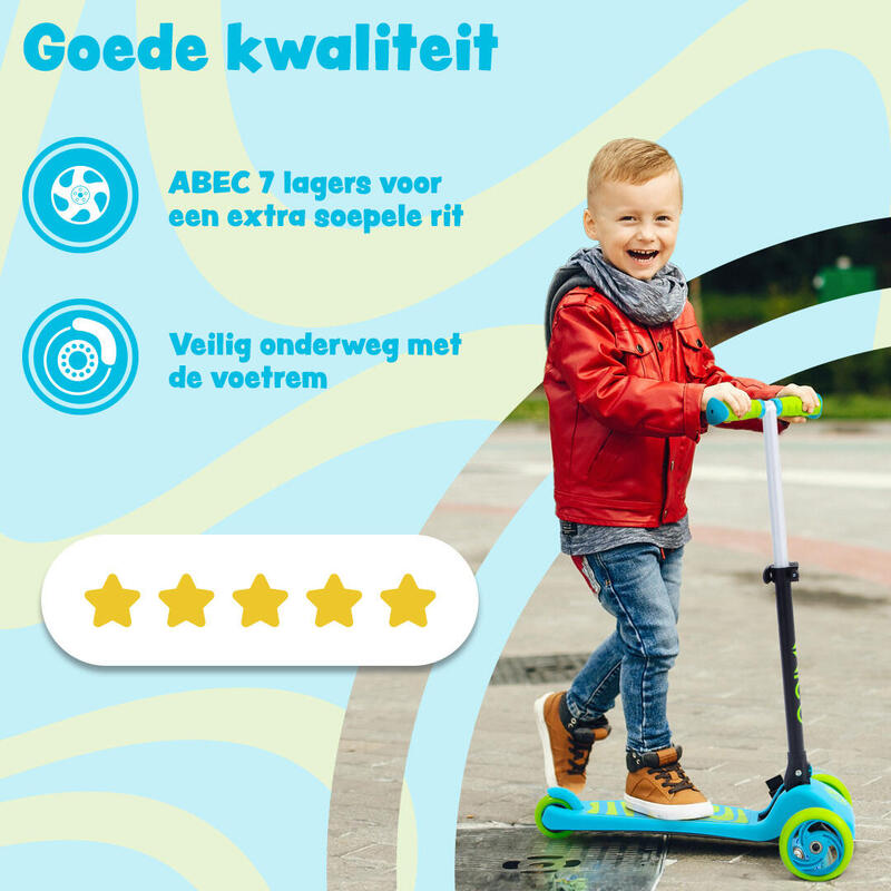 AMIGO Twister opvouwbare 3-wiel kinderstep met voetrem blauw/lime