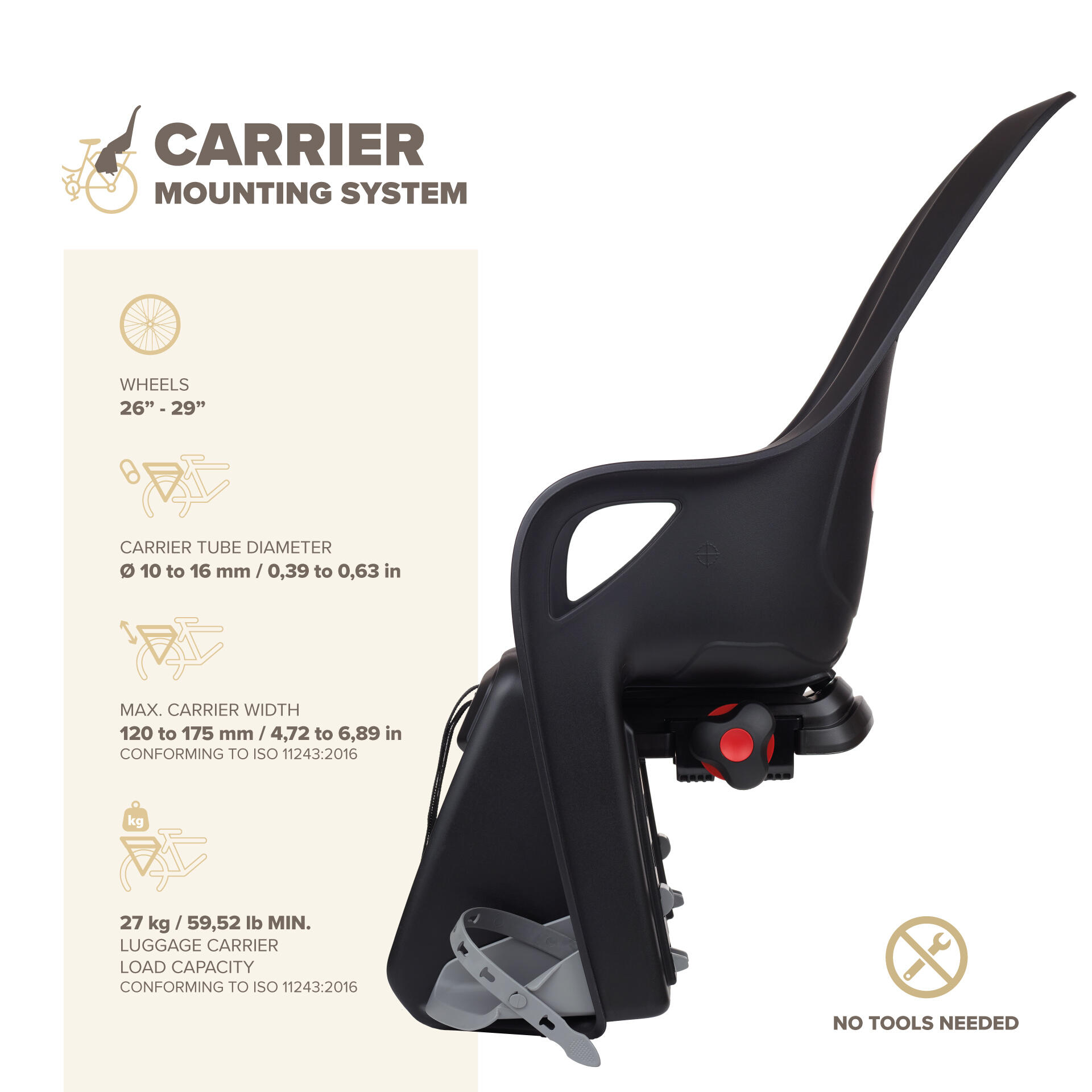 Siège vélo arrière kOARI XR Fixation sur porte-bagages Noir/Gris 2/8