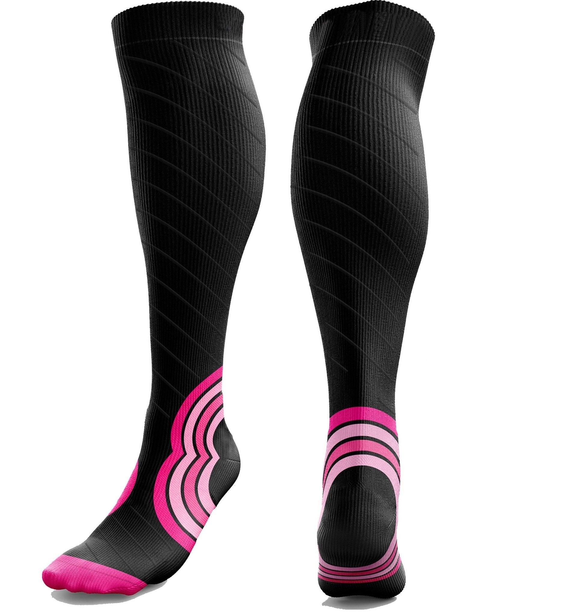 AZENGEAR Calf Support Compression Socks for Men & Women (20-30 mmHg)(Black w/Pink)