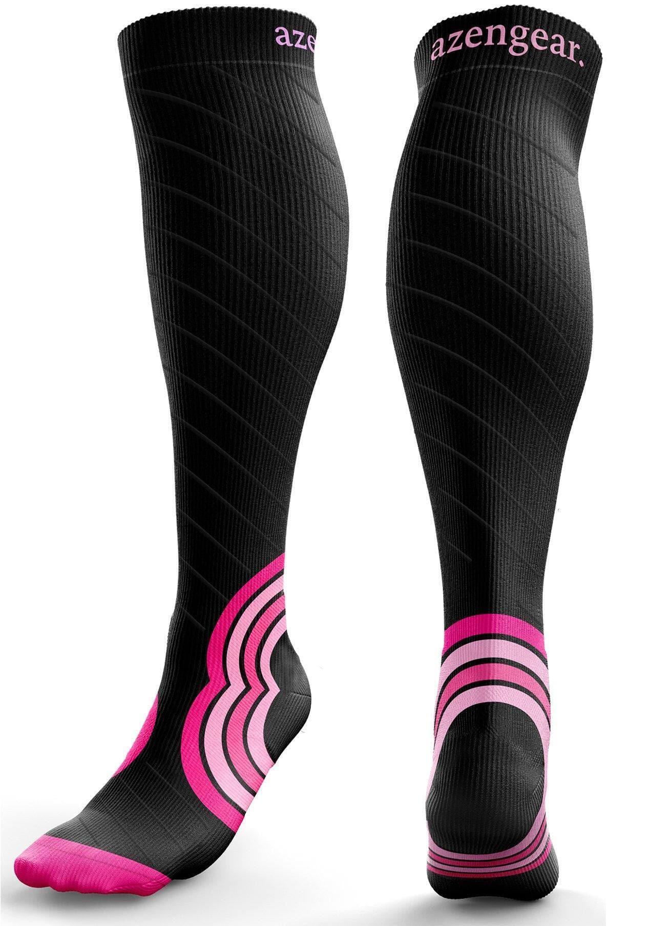 AZENGEAR Calf Support Compression Socks for Men & Women (20-30 mmHg)(Black w/Pink)