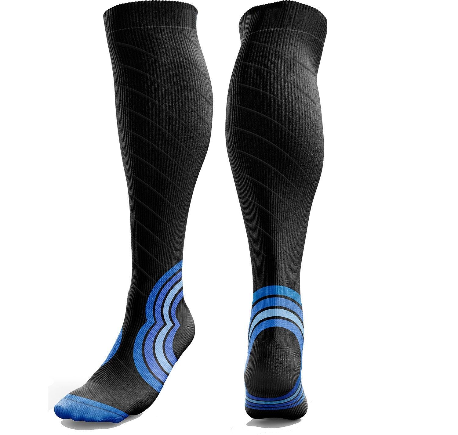 AZENGEAR Calf Support Compression Socks for Men & Women (20-30 mmHg)(Black w/Blue)