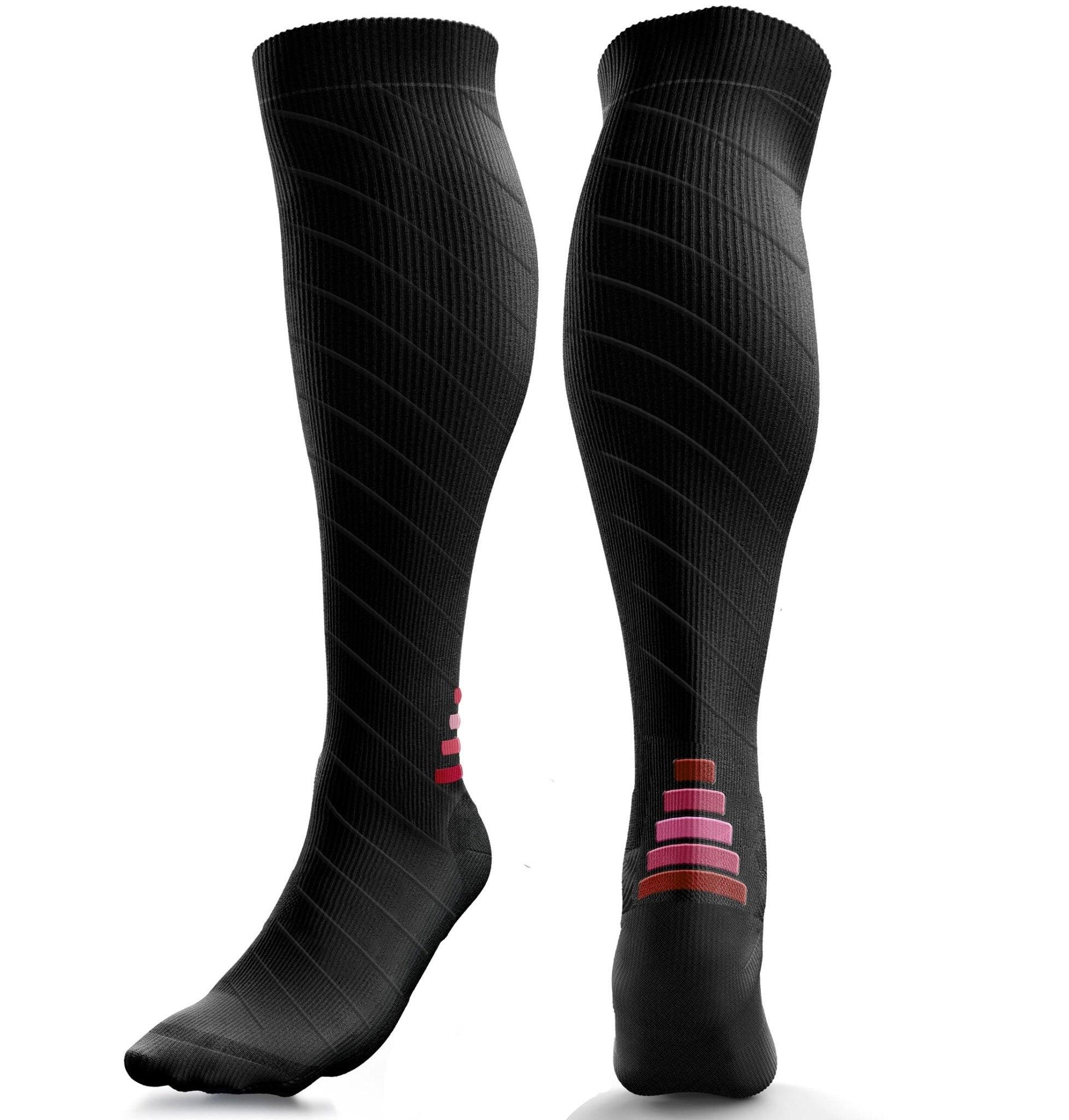 AZENGEAR Calf Support Compression Socks for Men & Women (20-30 mmHg)(Black w/Red)