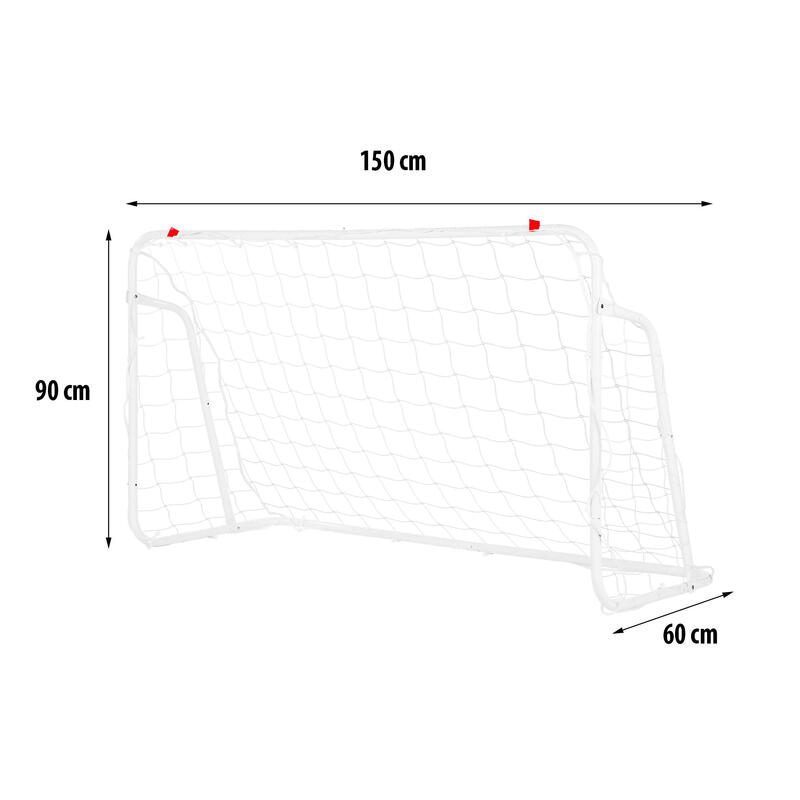 Poarta fotbal portabila, Nils, Otel, 90x150x60 cm, Alb