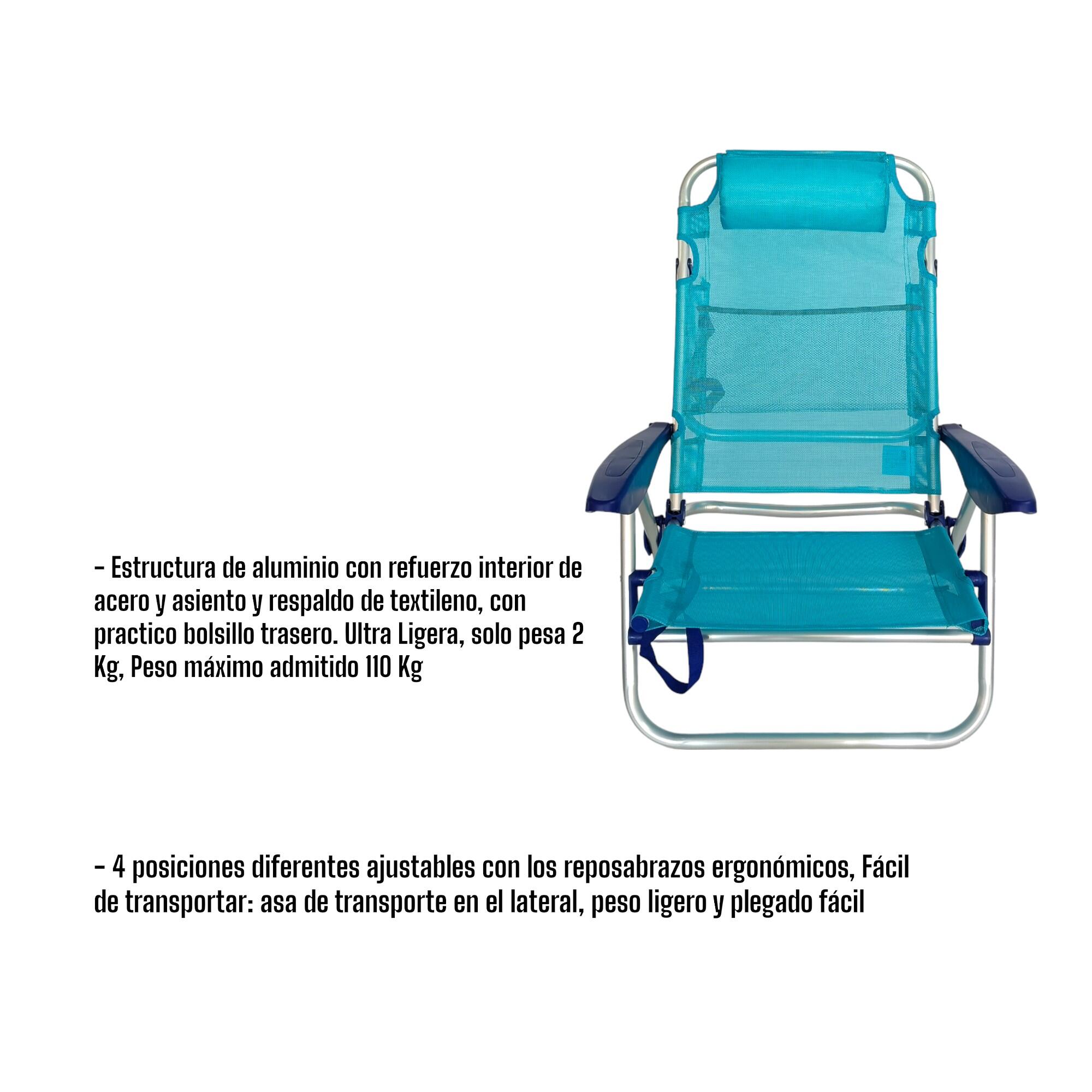 Pack de 2 sillas de playa, 4 Posiciones, Altura del Asiento 21 cm 5/7