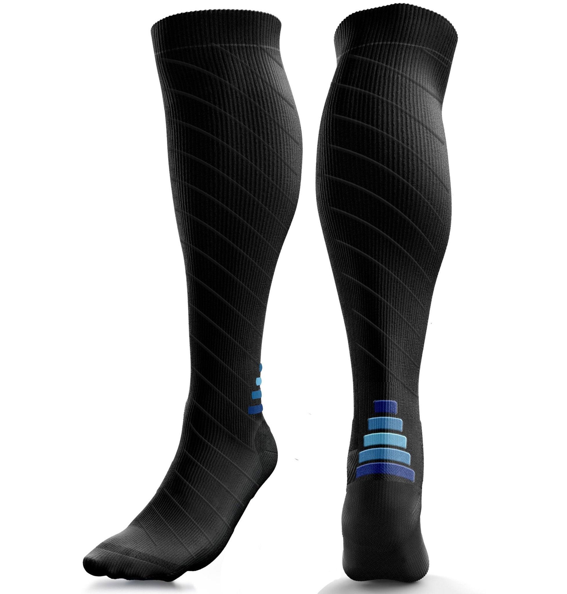 AZENGEAR Calf Support Compression Socks for Men & Women (20-30 mmHg)(Black w/Navy)