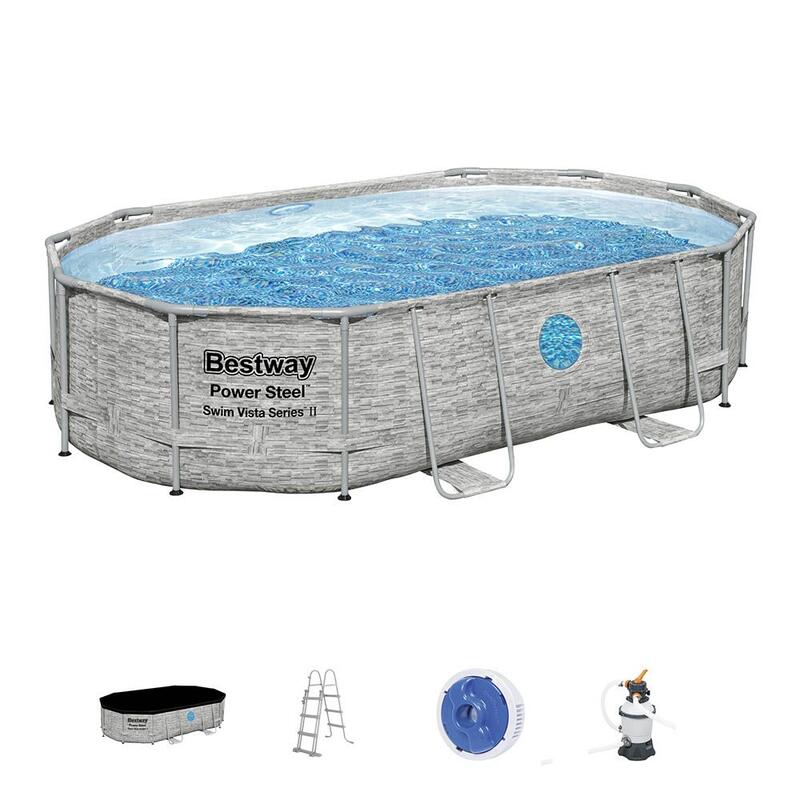 Bestway ARUBA rattan hatású fémvázas ovális medence szett 488 x 305 x 107 cm