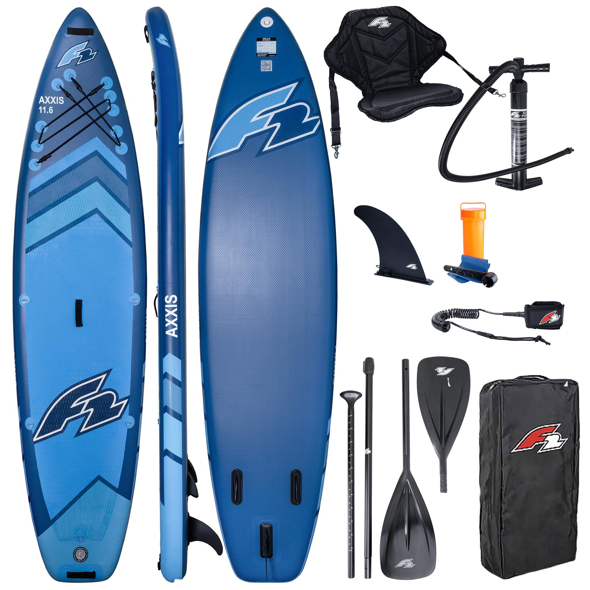 F2 SUP F2 opblaasbaar board Axxis 11'6” marineblauw Combo peddel 2in1 zitting
