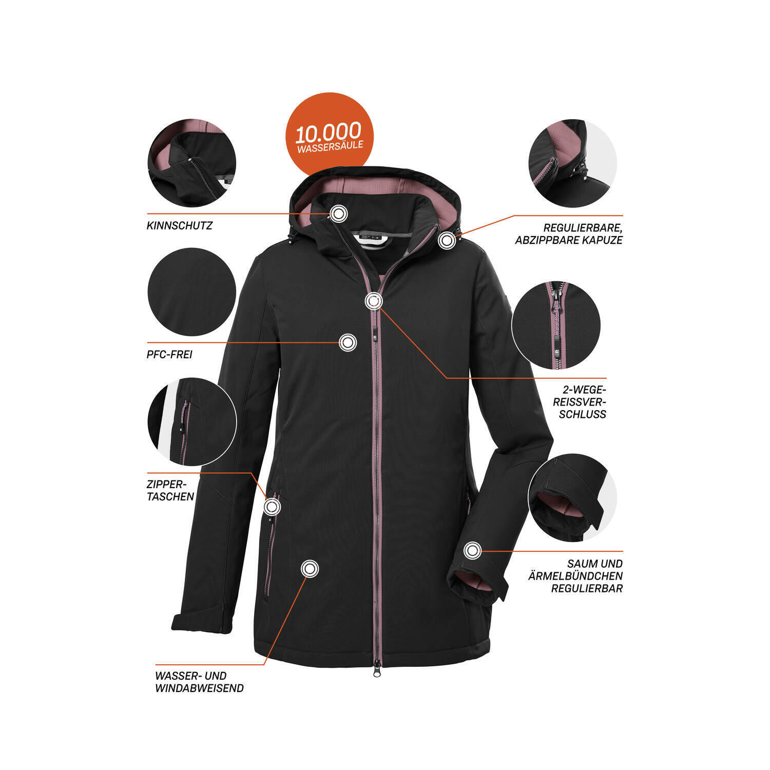 Killtec Softshelljacke Damen mit 10.000mm Wassersäule 6/6
