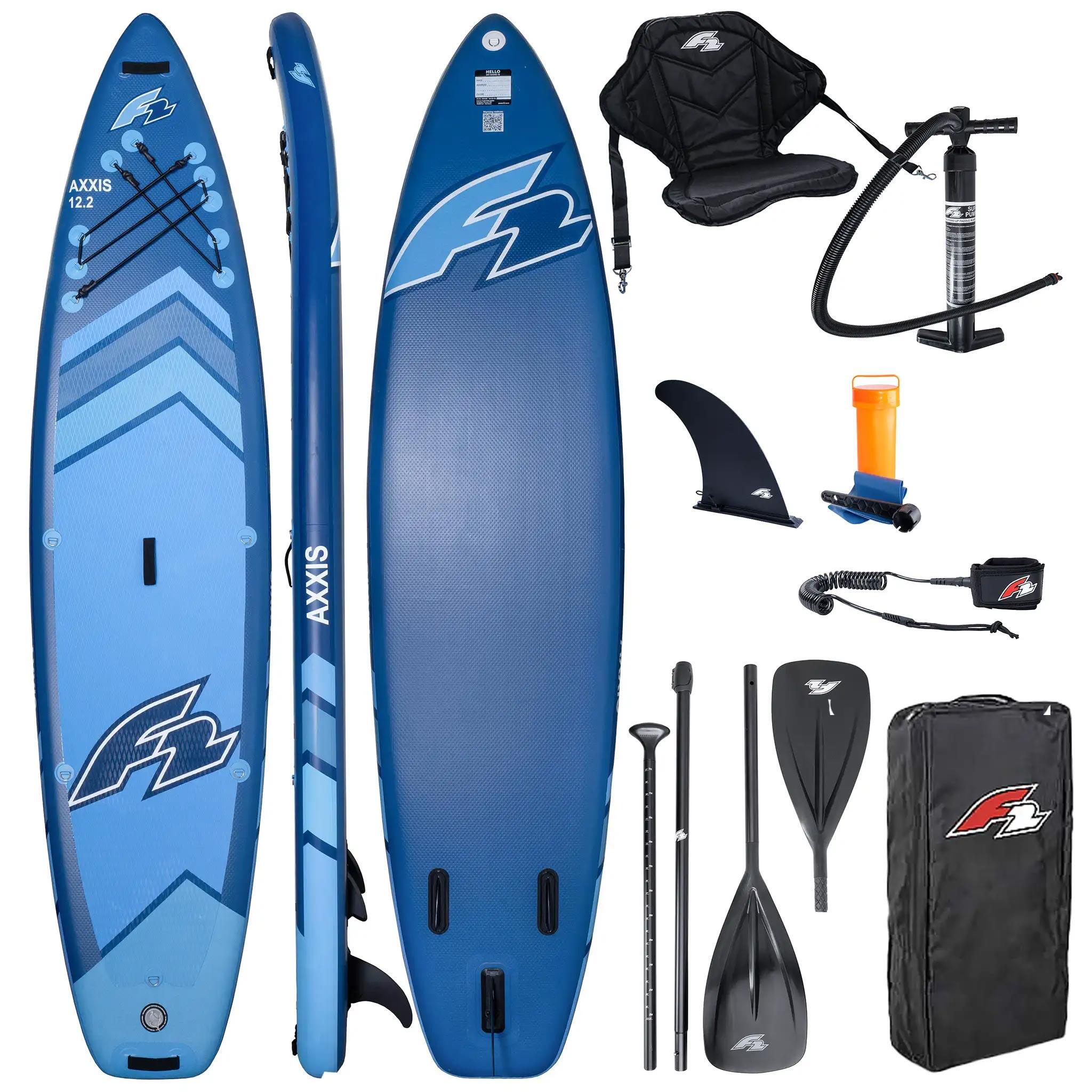 F2 SUP F2 opblaasbaar board Axxis 12'2” marineblauw Combo peddel 2in1 zitting