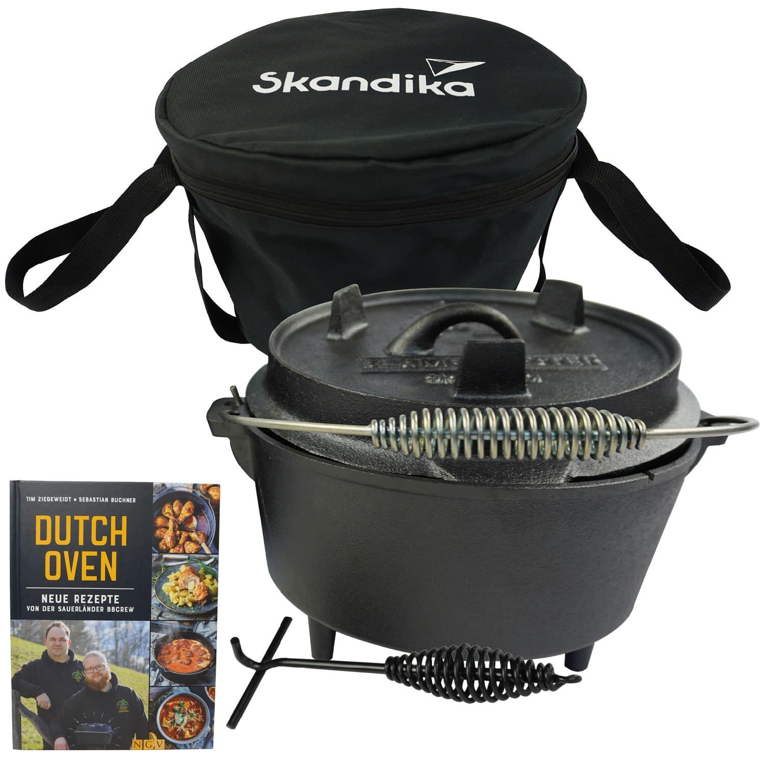 SKANDIKA Dutch Oven Flame Master 13,8 L - Gusseisen Topf - Grillen, Camping, Zelten