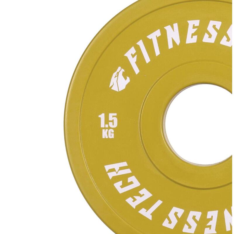 Disco Bumper Plate Fraccional 1,5 kg Fitness Tech Alta Resistencia Amarillo