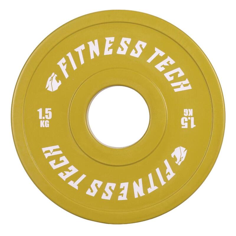 Disco Bumper Plate Fraccional 1,5 kg Fitness Tech Alta Resistencia Amarillo