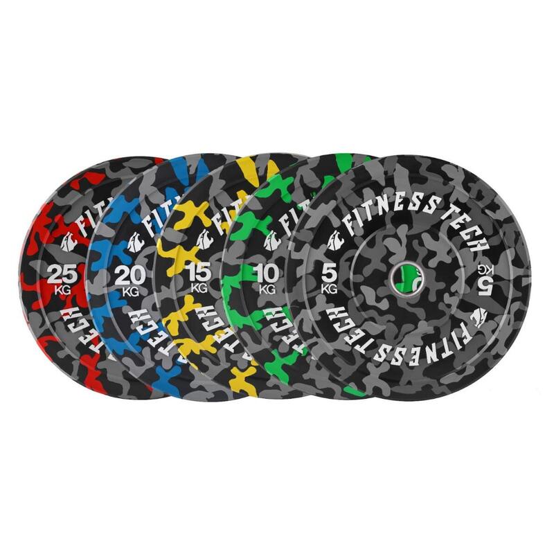 Disco Bumper Plate Musculación Fitness Tech 25kg Camuflaje Rojo Unidad