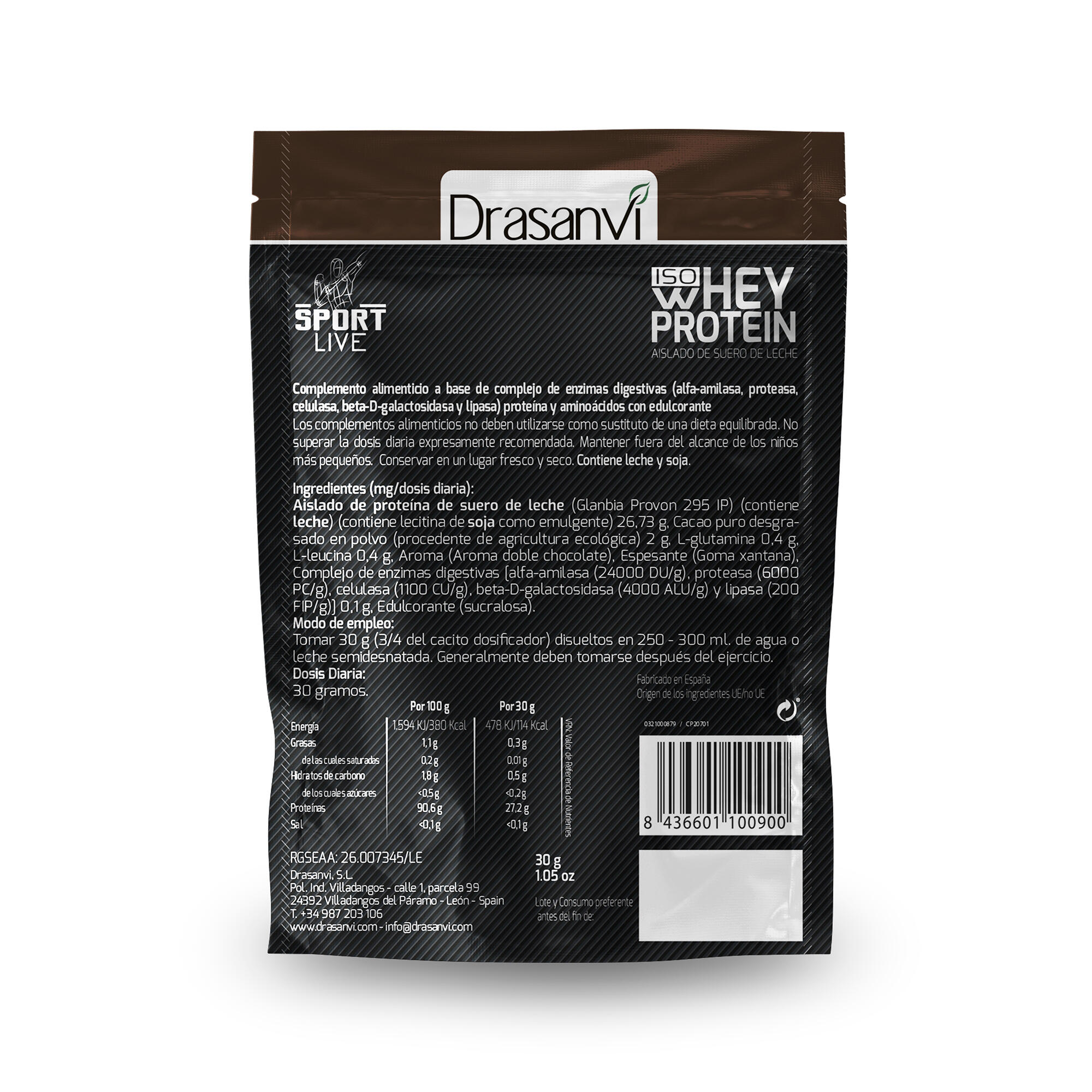 Whey Protein Isolate Monodosis Pack 12 uds Sport Live - Doble Chocolate - 30Gr 3/7