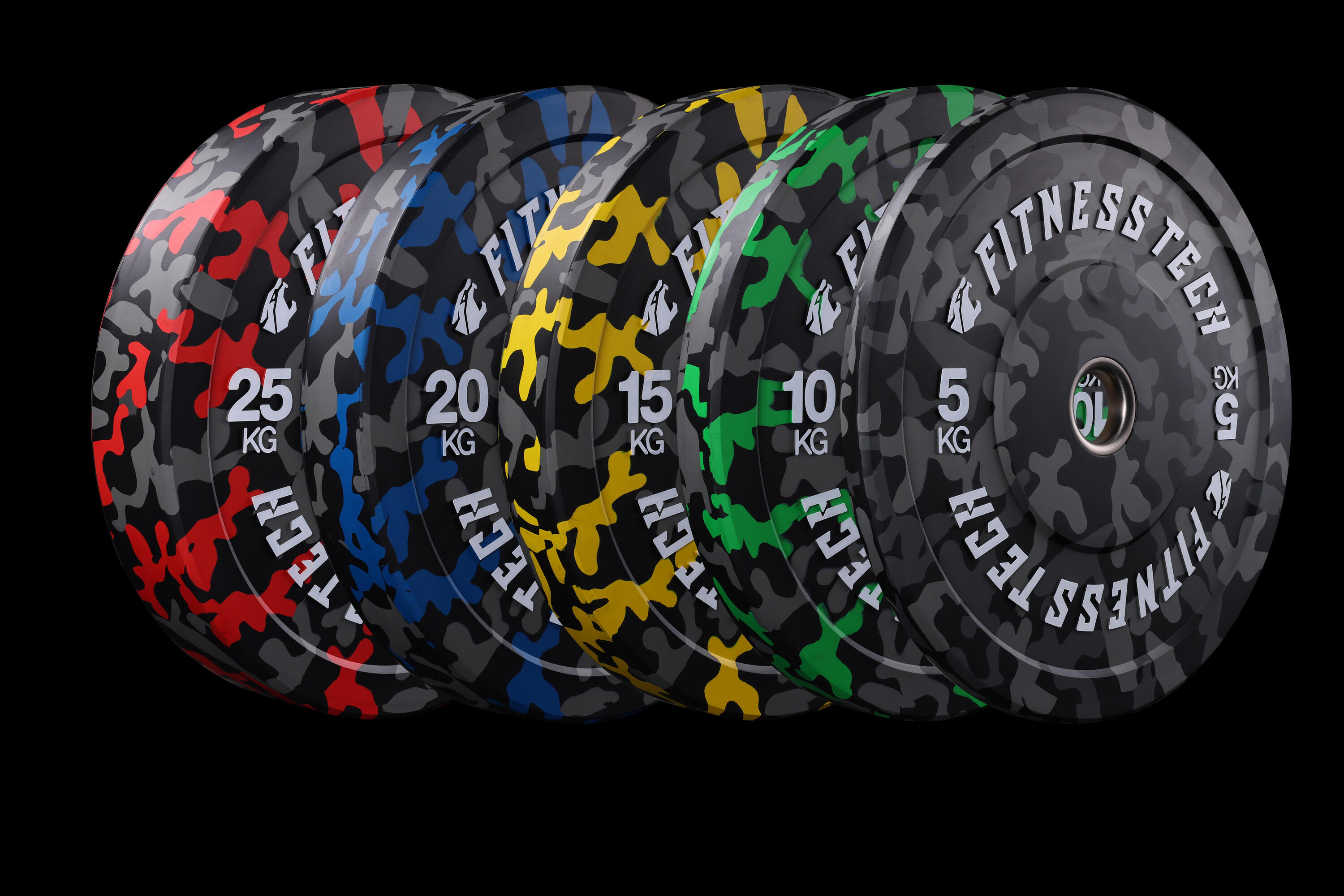 Disque Bumper Plate Musculation Fitness Tech 10kg Camouflage Vert – Unité 6/7