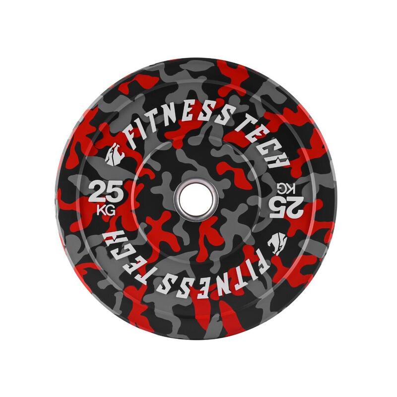 Disco Bumper Plate Musculación Fitness Tech 25kg Camuflaje Rojo Unidad