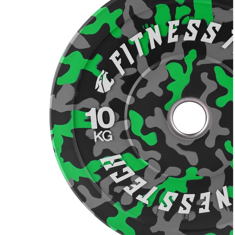 Disco Bumper Plate Musculación Fitness Tech 10kg Camuflaje Verde Unidad