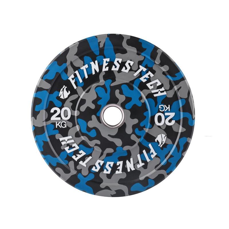 Disco Bumper Plate Musculación Fitness Tech 20kg Camuflaje Azul Unidad
