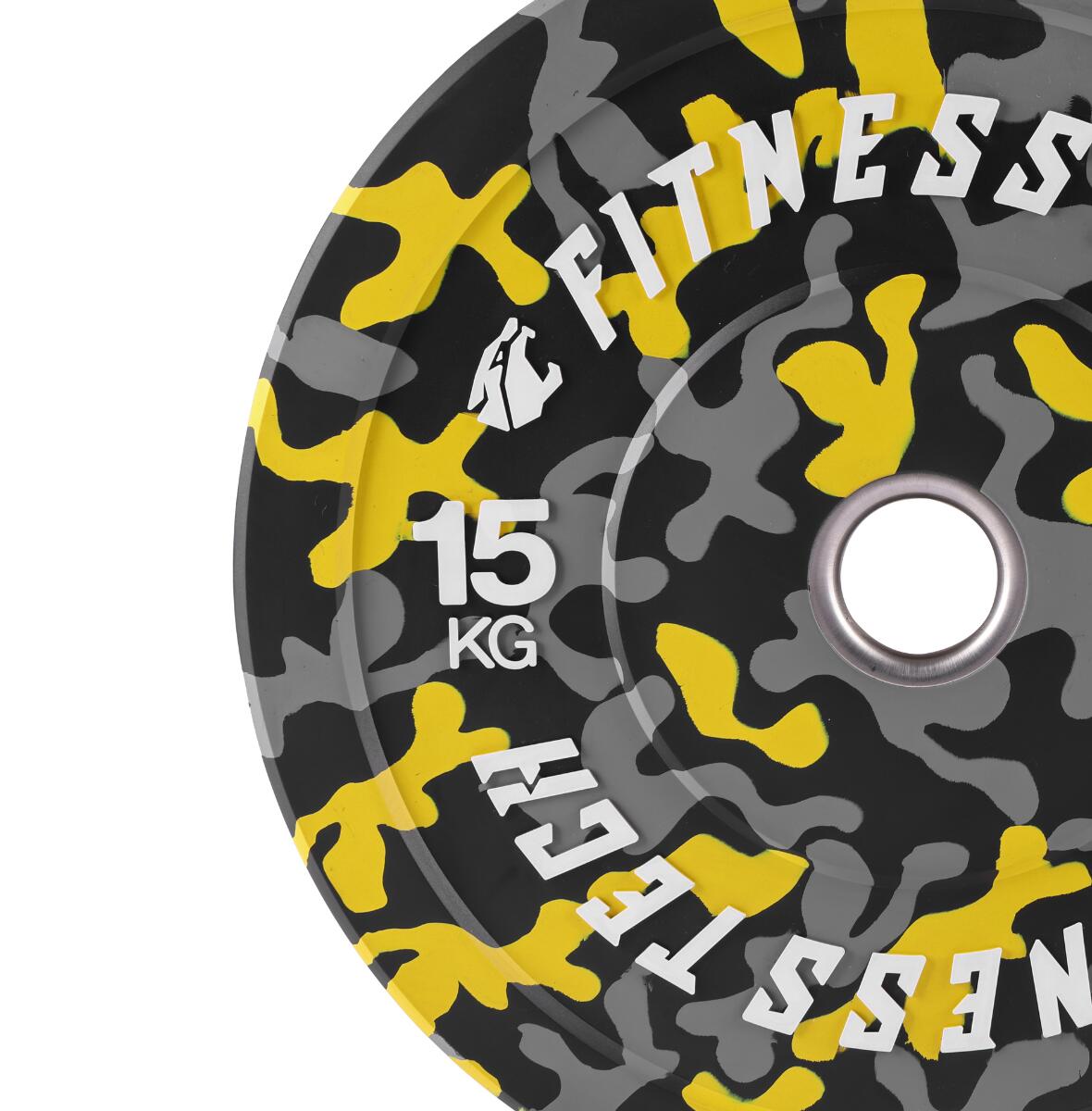 Disco Bumper Camuflaje 15 kg Fitness Tech Alta Resistencia Amarillo > Por Unidad 2/7