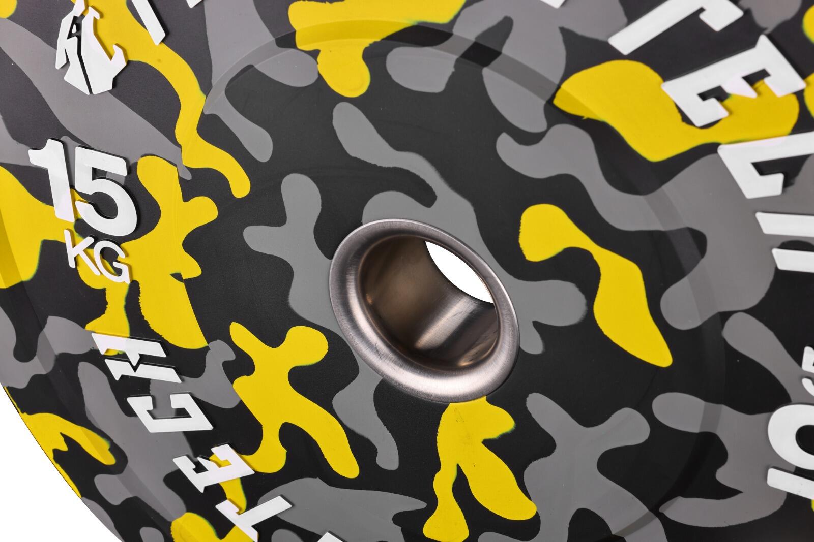 Disco Bumper Camuflaje 15 kg Fitness Tech Alta Resistencia Amarillo > Por Unidad 4/7