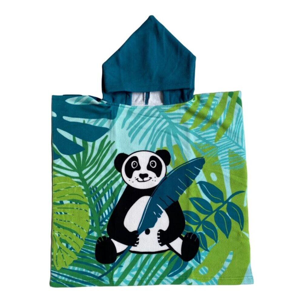 LE COMPTOIR DE LA PLAGE Kinder-Poncho Microvezel Groen 60x60 250g/m² - Poncho Panda