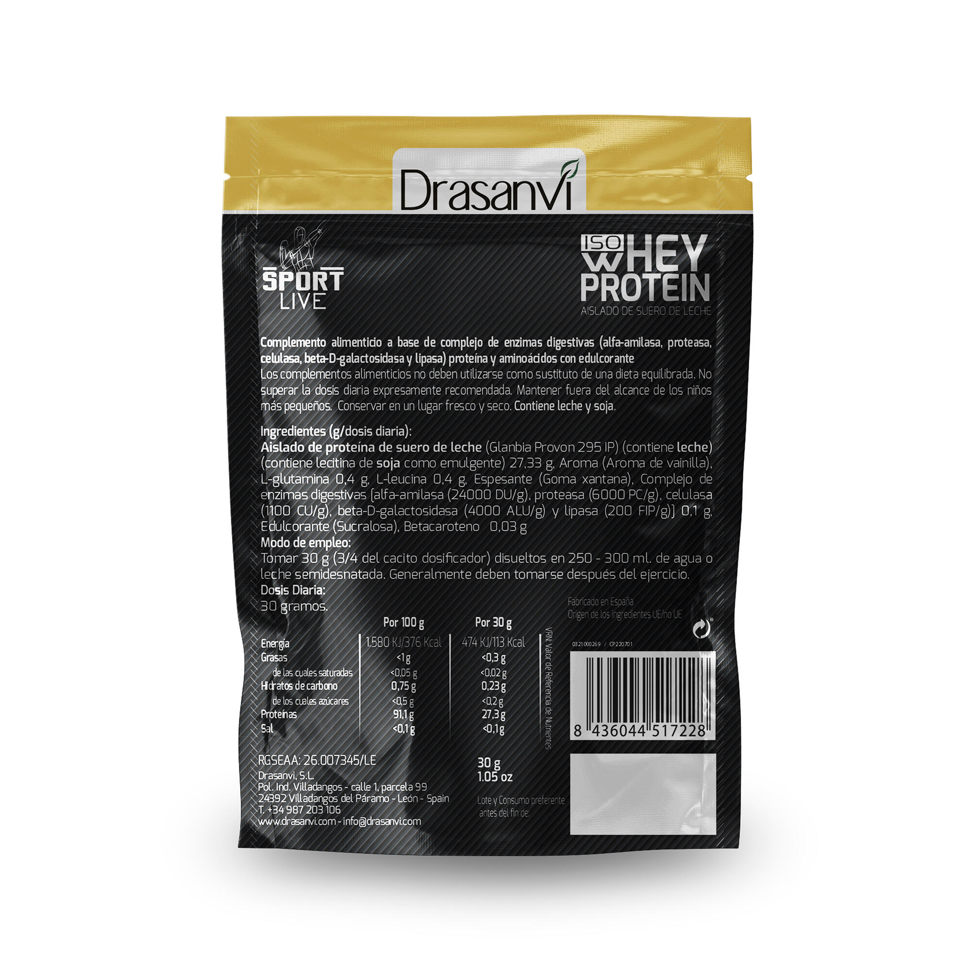 Whey Protein Isolate Monodosis Pack 12 unidades Sport Live - Vainilla - 30Gr 3/7