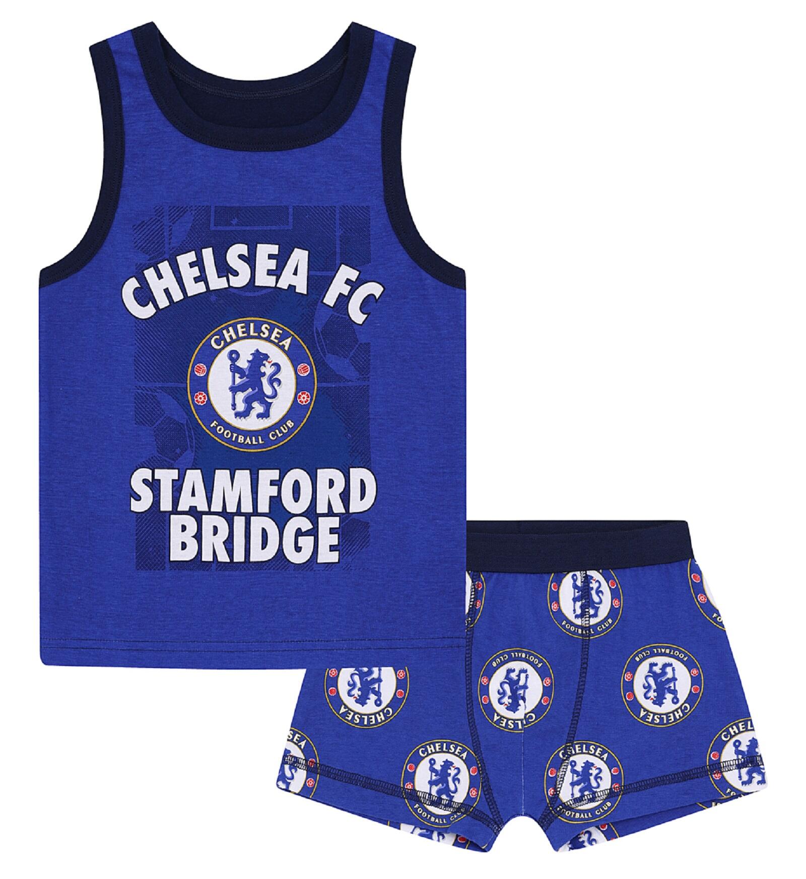 CHELSEA Chelsea FC Boys Vest & Boxer Shorts Set Kids OFFICIAL Football Gift
