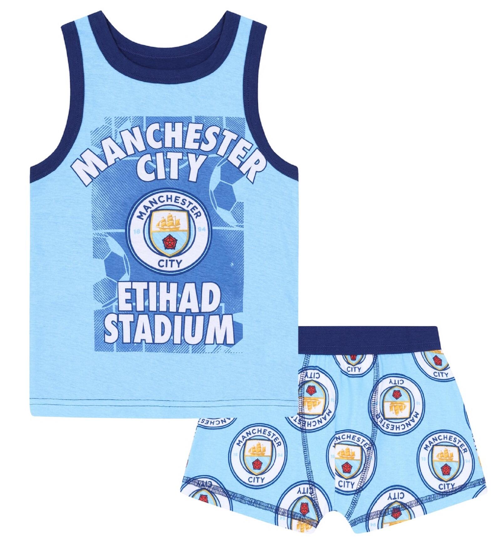 MANCHESTER CITY Manchester City Boys Vest & Boxer Shorts Set Kids OFFICIAL Football Gift