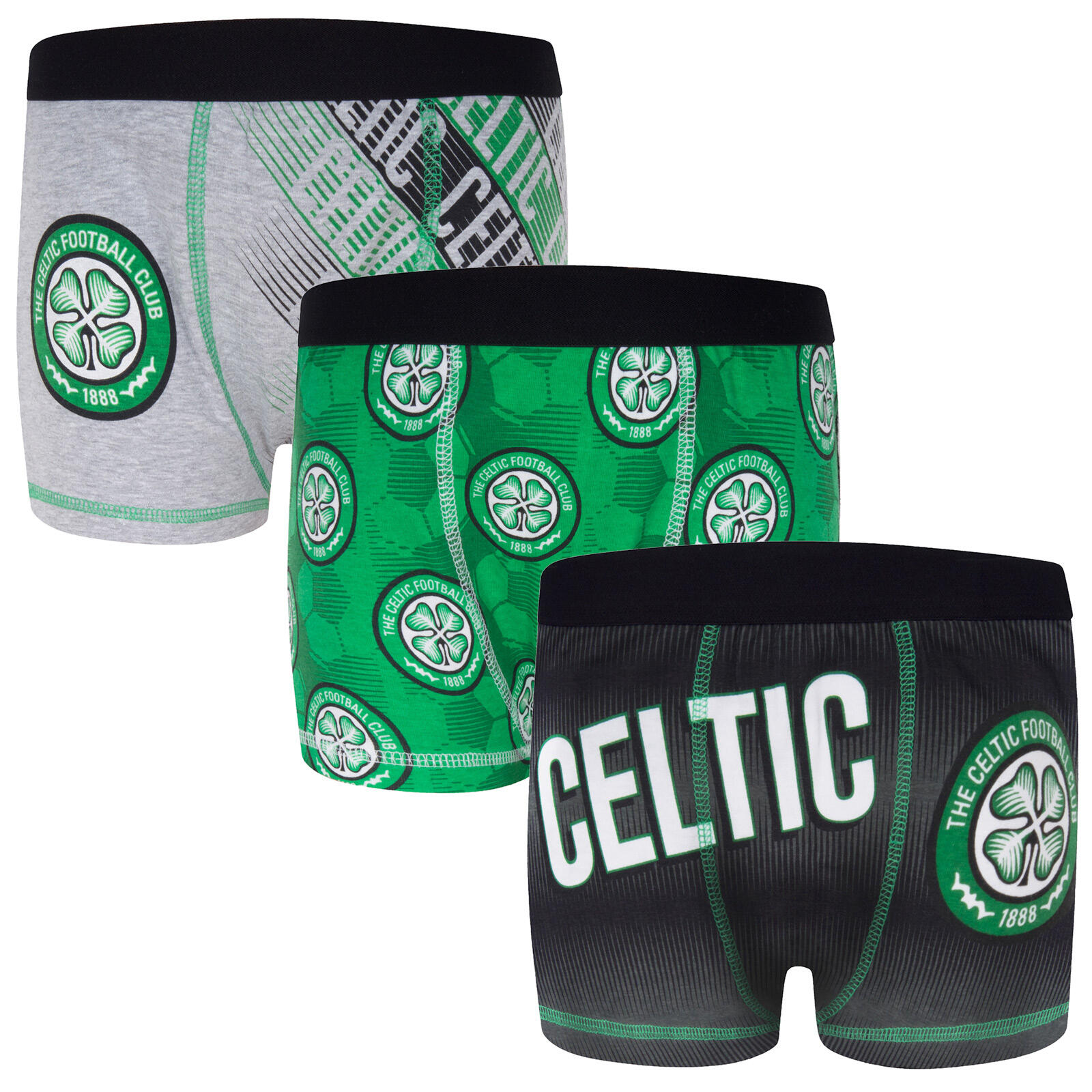CELTIC FC Celtic FC Boys Boxer Shorts 3 Pack Crest Kids OFFICIAL Football Gift