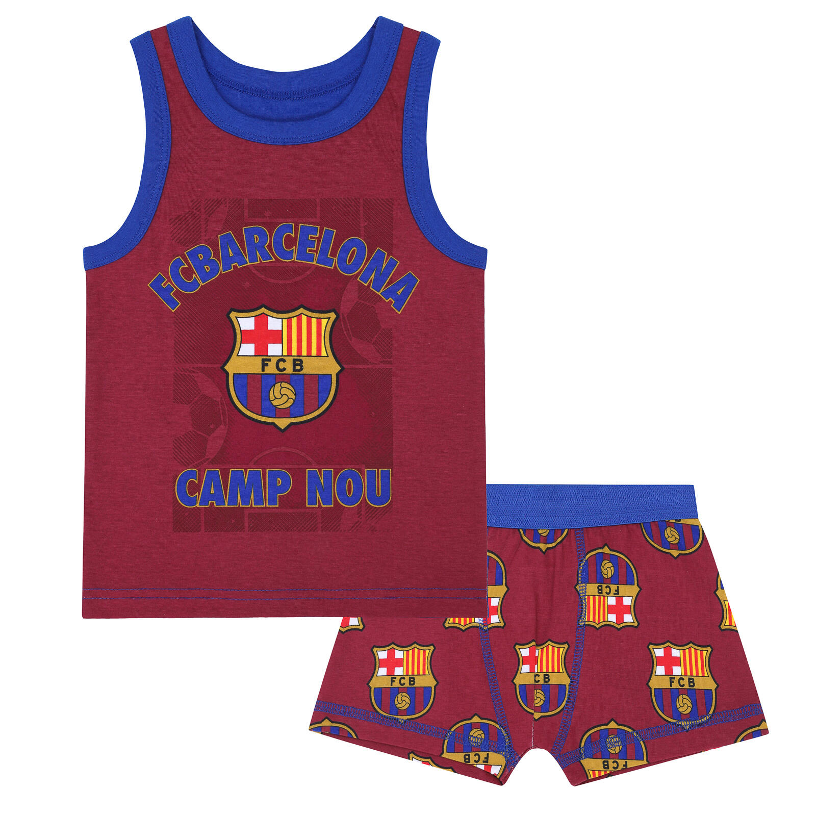 FC BARCELONA FC Barcelona Boys Vest & Boxer Shorts Set Kids OFFICIAL Football Gift
