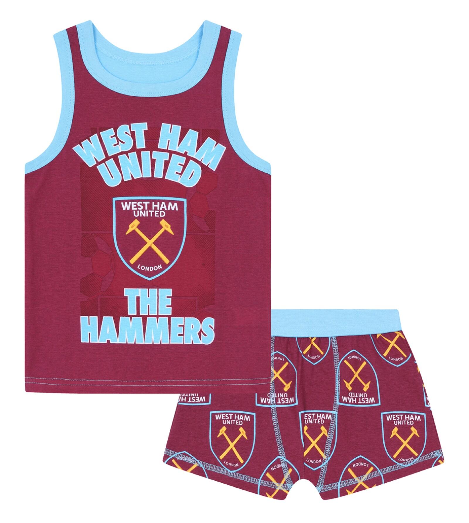 WEST HAM UNITED West Ham United Boys Vest & Boxer Shorts Set Kids OFFICIAL Football Gift