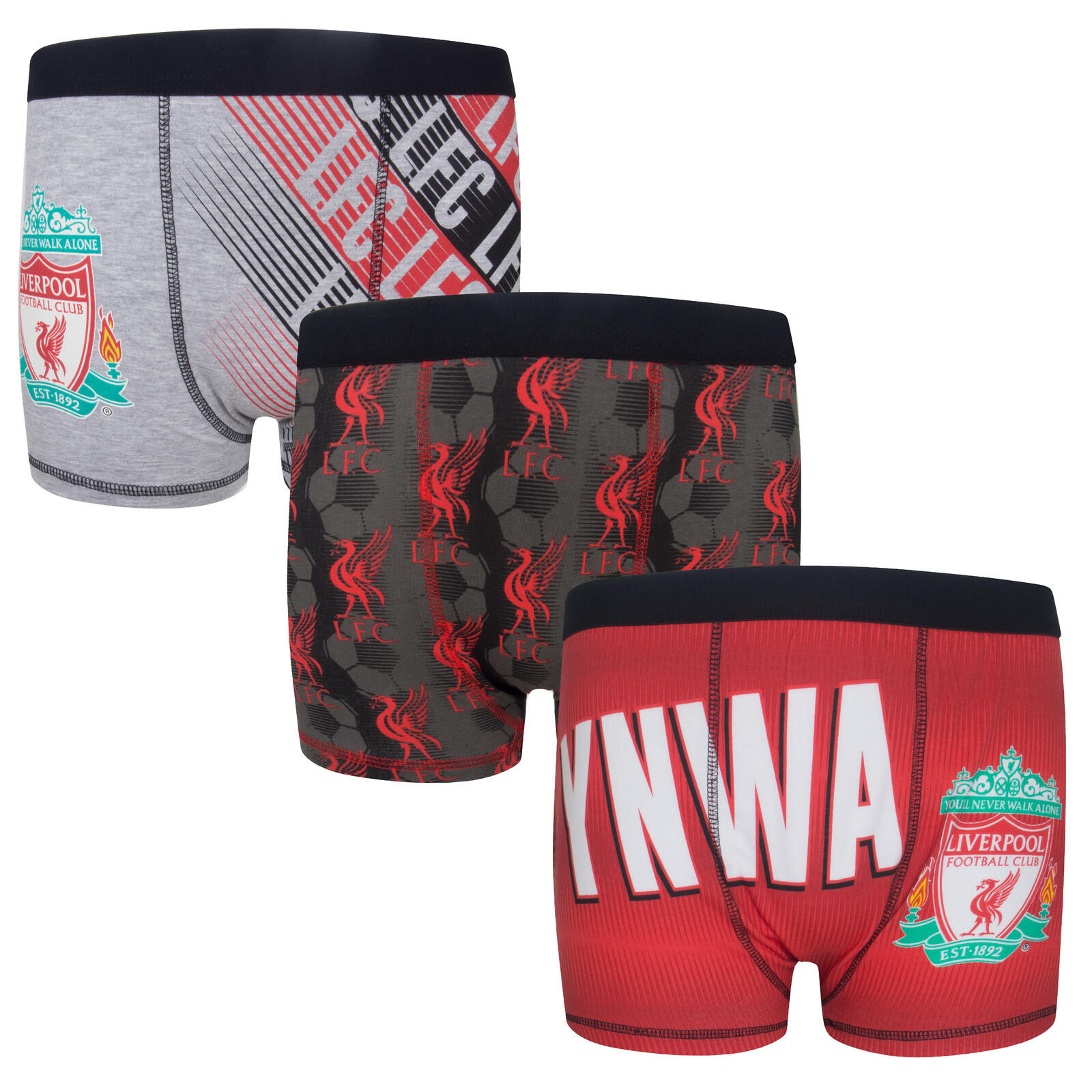 LIVERPOOL FC Liverpool FC Boys Boxer Shorts 3 Pack Crest Kids OFFICIAL Football Gift