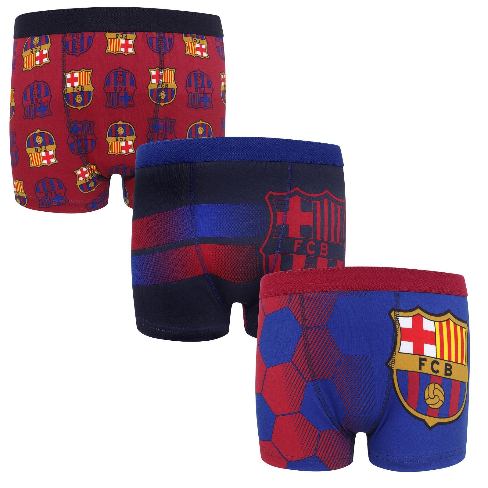 FC BARCELONA FC Barcelona Boys Boxer Shorts 3 Pack Crest Kids OFFICIAL Football Gift