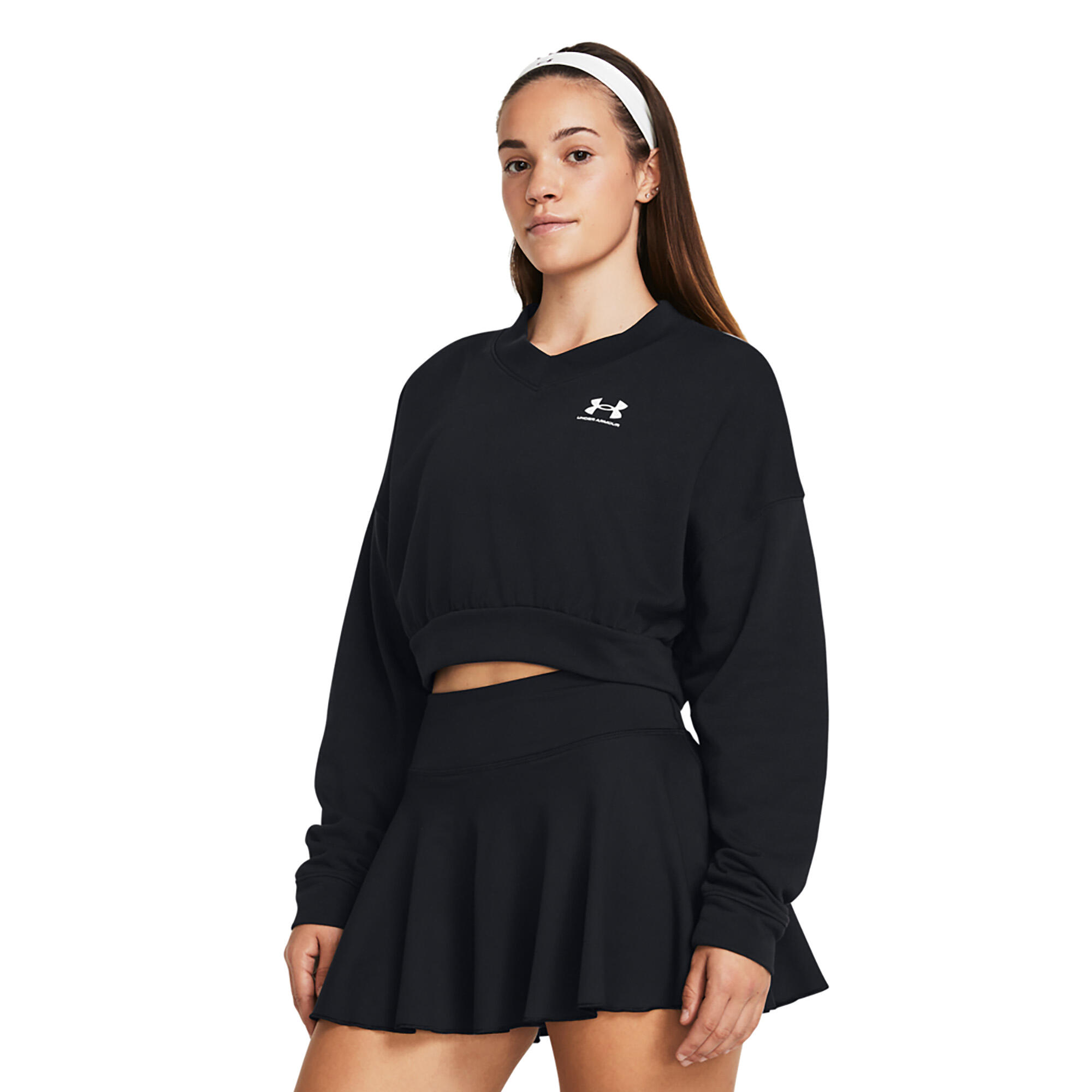 Under Armour - Sweat D'Entraînement Femme Rival Terry Os Crop Crew Under Armour - Sweat-shirt - Noir - 36 Xs - Decathlon