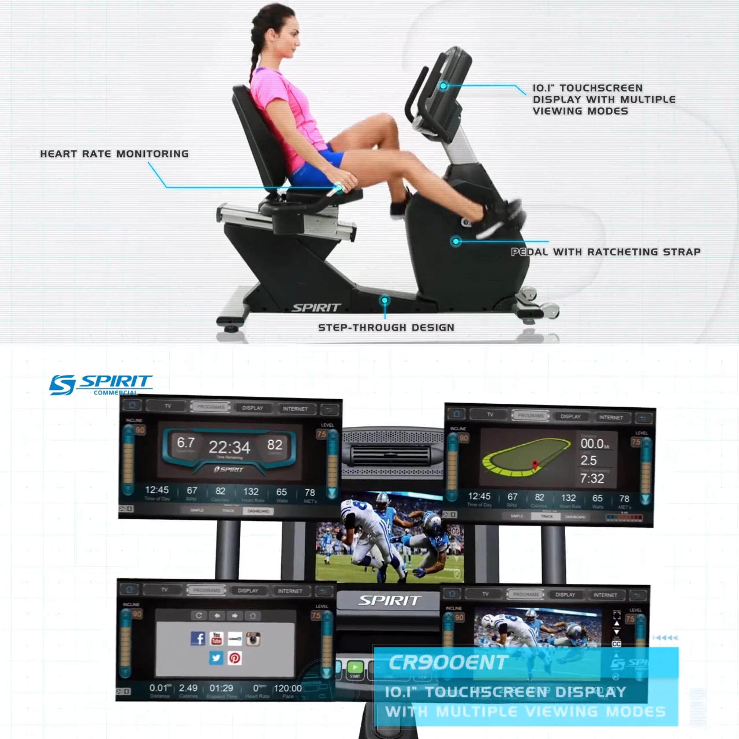 Spirit Fitness CR900TFT (ENT) ligfiets hometrainer - voor professioneel gebruik 7/7
