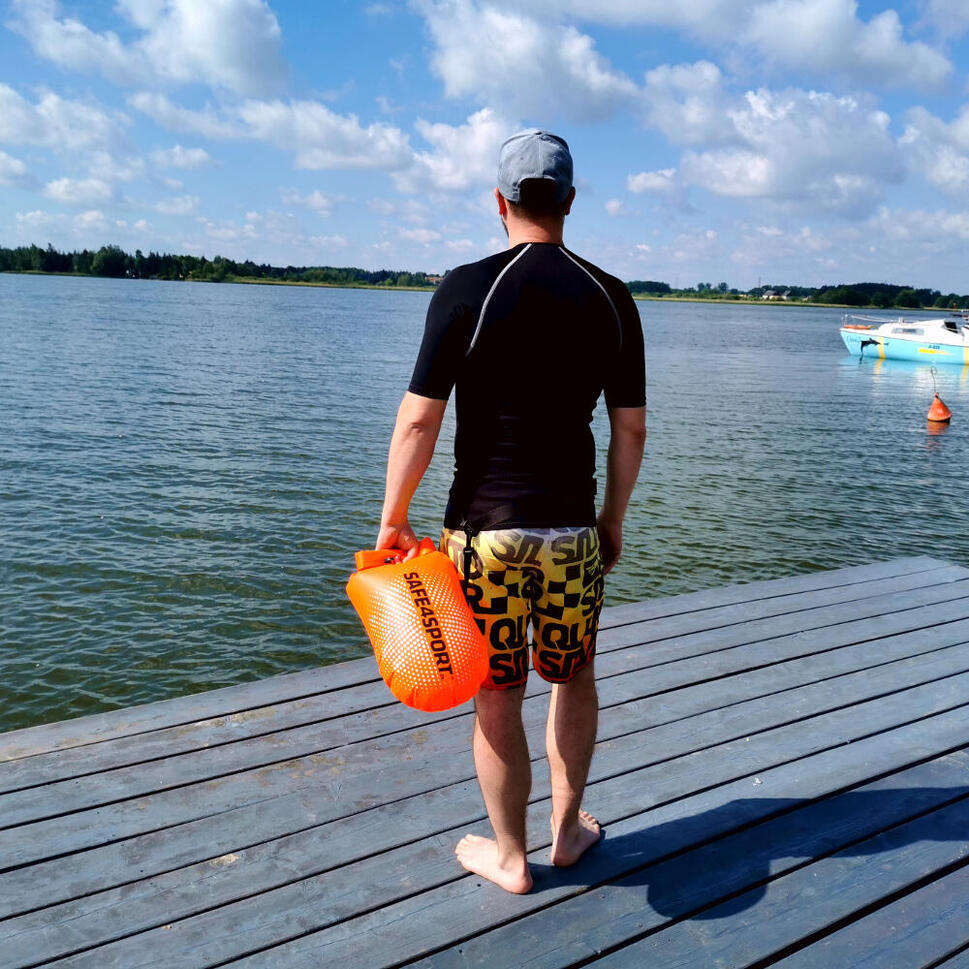 Dmuchana bojka asekuracyjna do pływania PerfectSwimmer z kieszenią na rzeczy