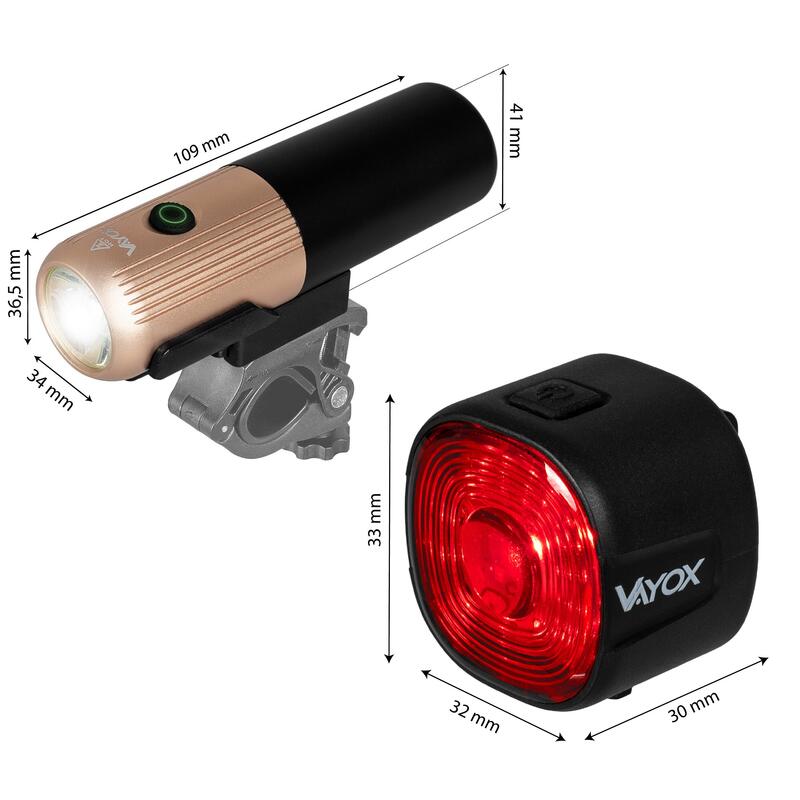VAYOX VA0072 + VA0156 első és hátsó USB-C kerékpárlámpa-készlet