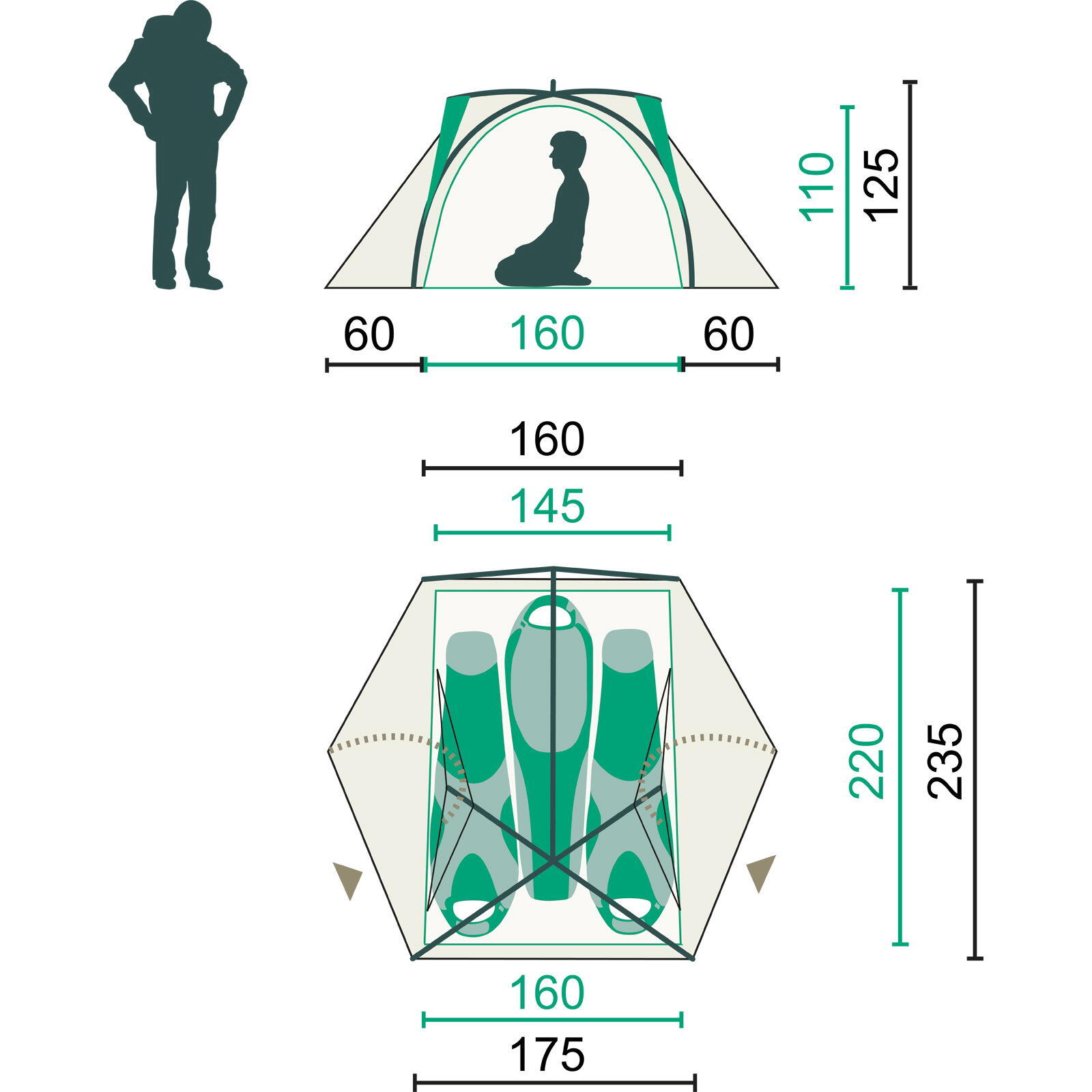 3-Personen-Zelt Stratos Lite III hedge green 2/4