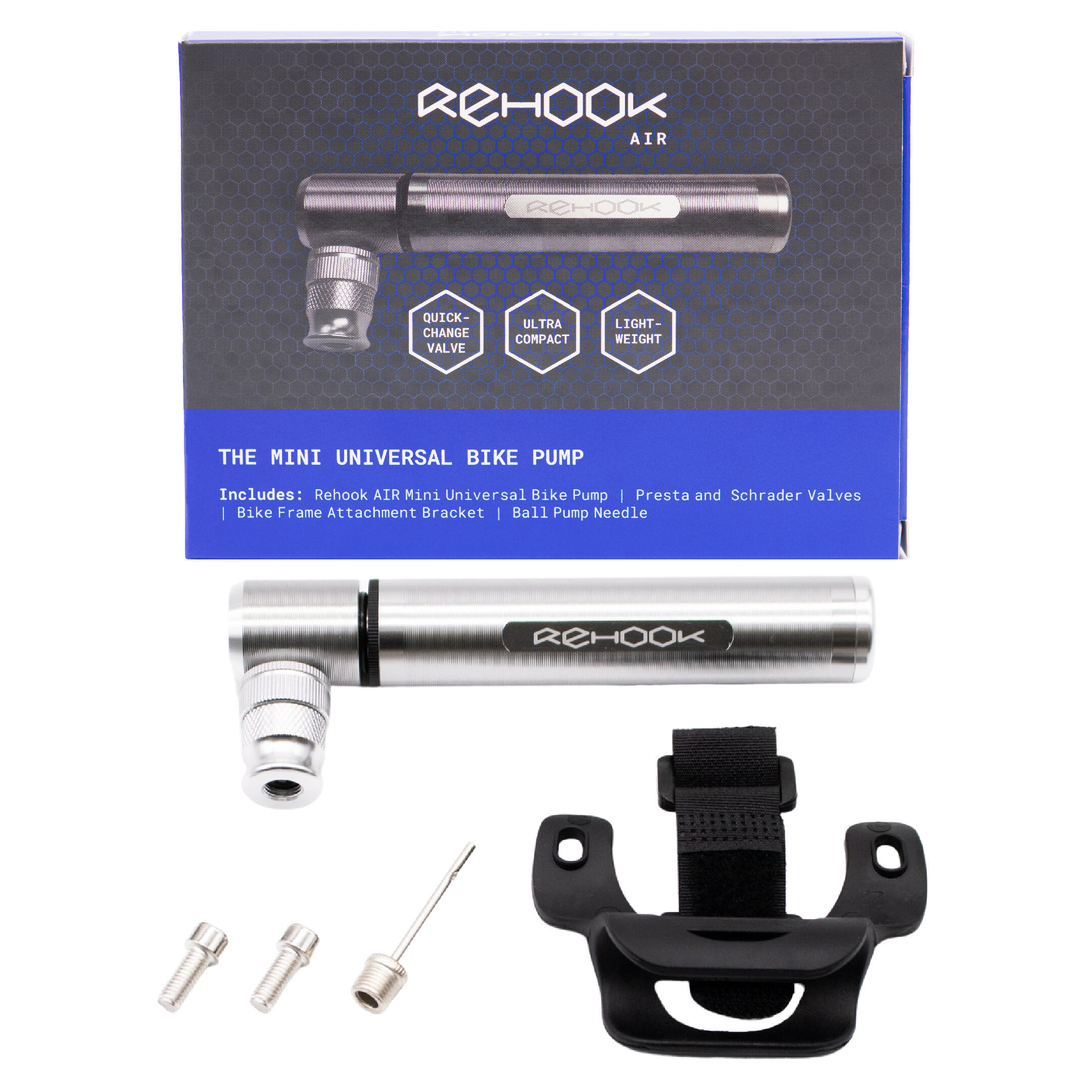 AIR Mini Universal Bike Pump Cycling Pump with Presta Schrader Valves REHOOK Decathlon