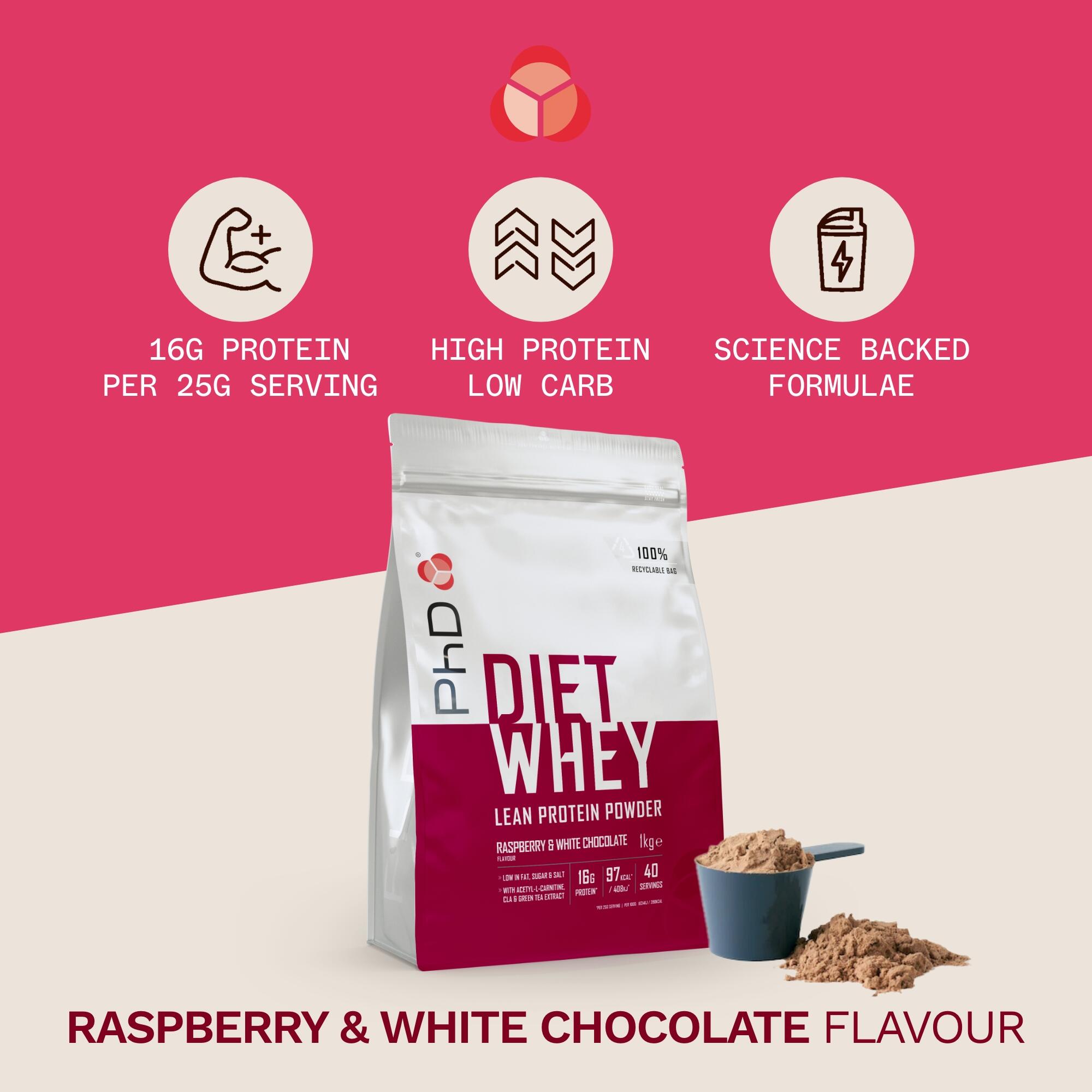 PhD Nutrition | Diet Whey Powder | White Chocolate & Raspberry Flavour | 1kg 4/5