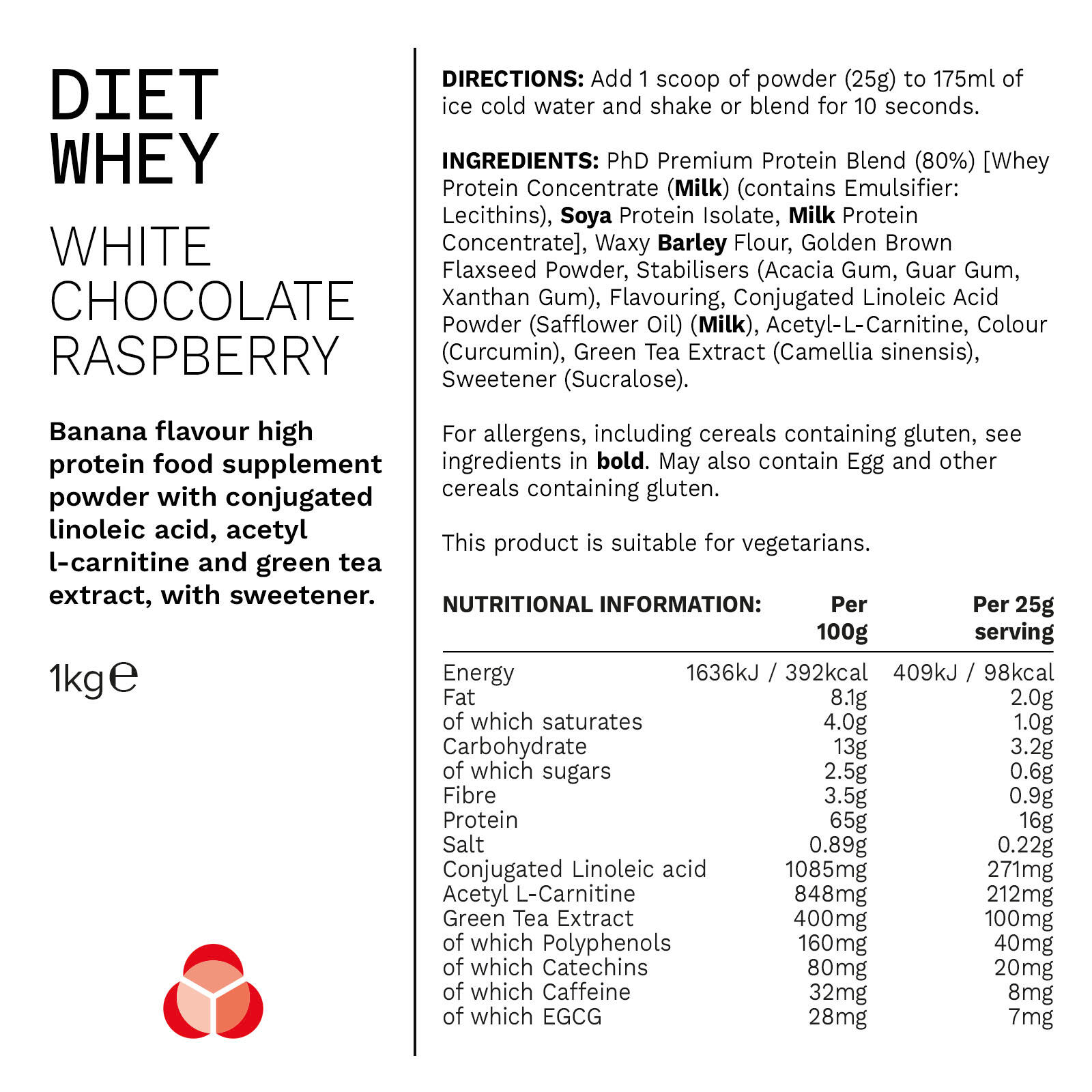 PhD Nutrition | Diet Whey Powder | White Chocolate & Raspberry Flavour | 1kg 5/5