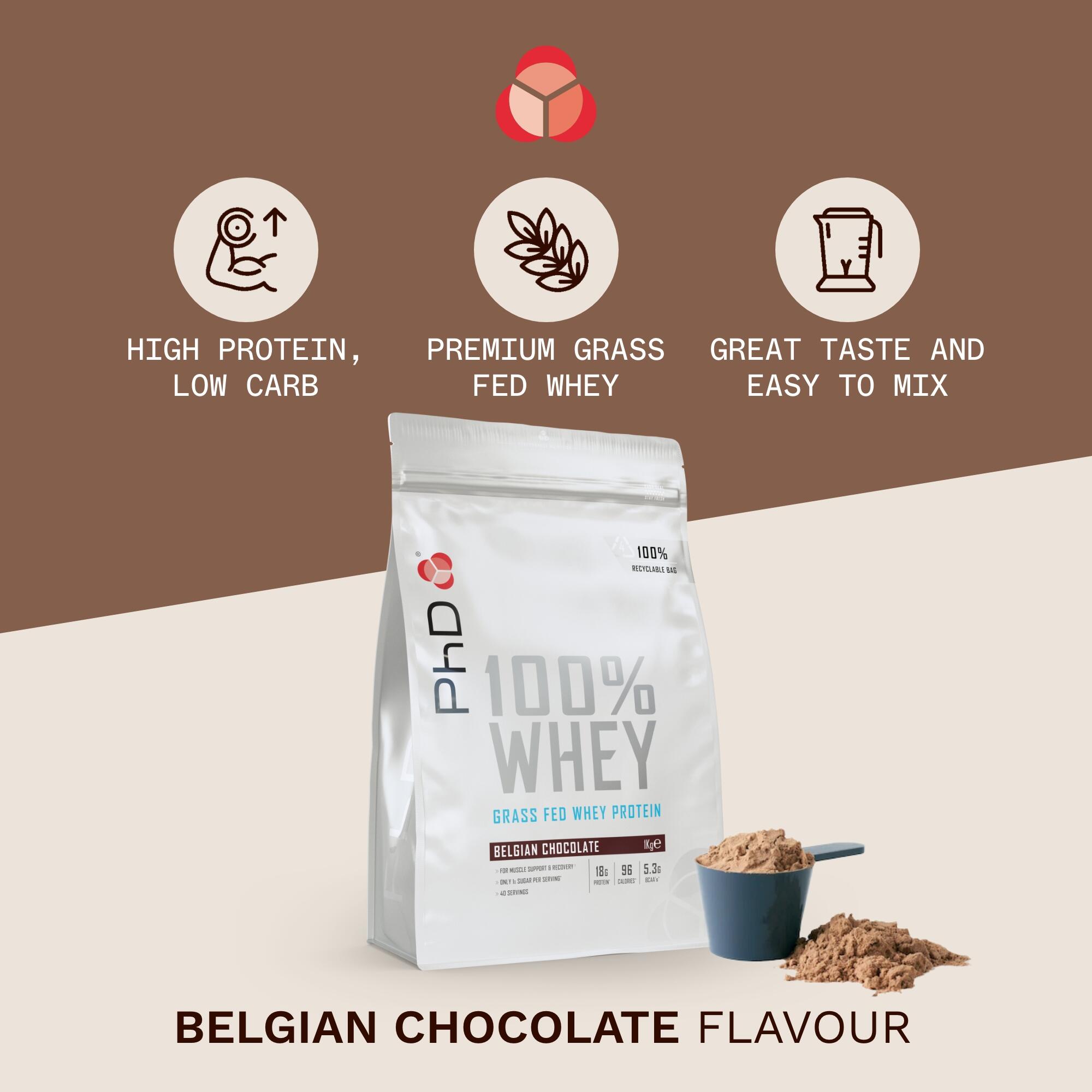 PhD Nutrition | 100% Whey Powder | Belgian Chocolate Flavour | 1kg 4/5